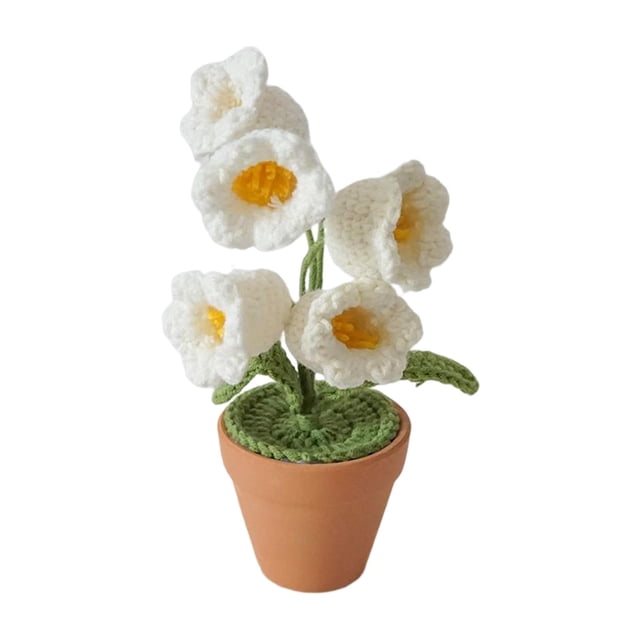 Adorno de escritorio con flores artificiales tejidas a mano para decoración de balcón o boda. Blanco