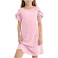 thumbnail image 2 of EGNMCR Robe Unie à Manches Courtes et Col Rond pour Enfants, Jupe Décontractée Confortable pour Filles, Polyester, 2 of 8