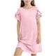 thumbnail image 2 of Vestido de manga corta con cuello redondo de color liso para niñas de medianas y grandes, informal, cómodo y de poliéster., 2 of 8