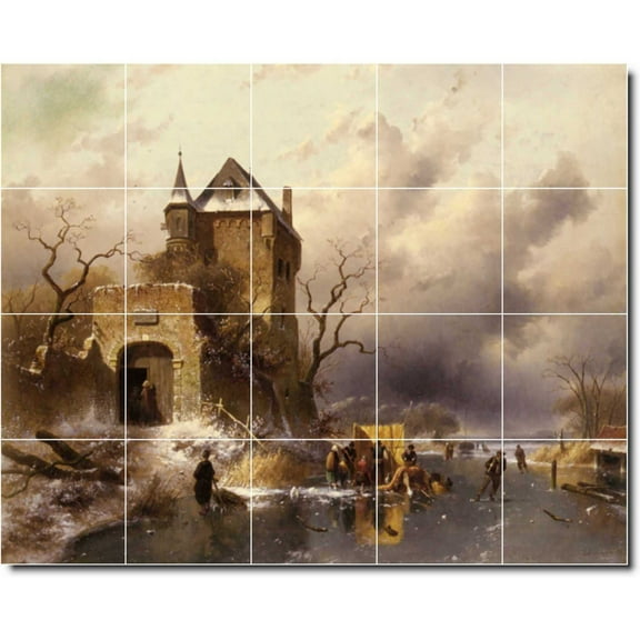 Ceramic Tile Mural-Charles Leickert Village Painting 16. 21.25" w x 17" h using (20) 4.25 x 4.25 ceramic tiles