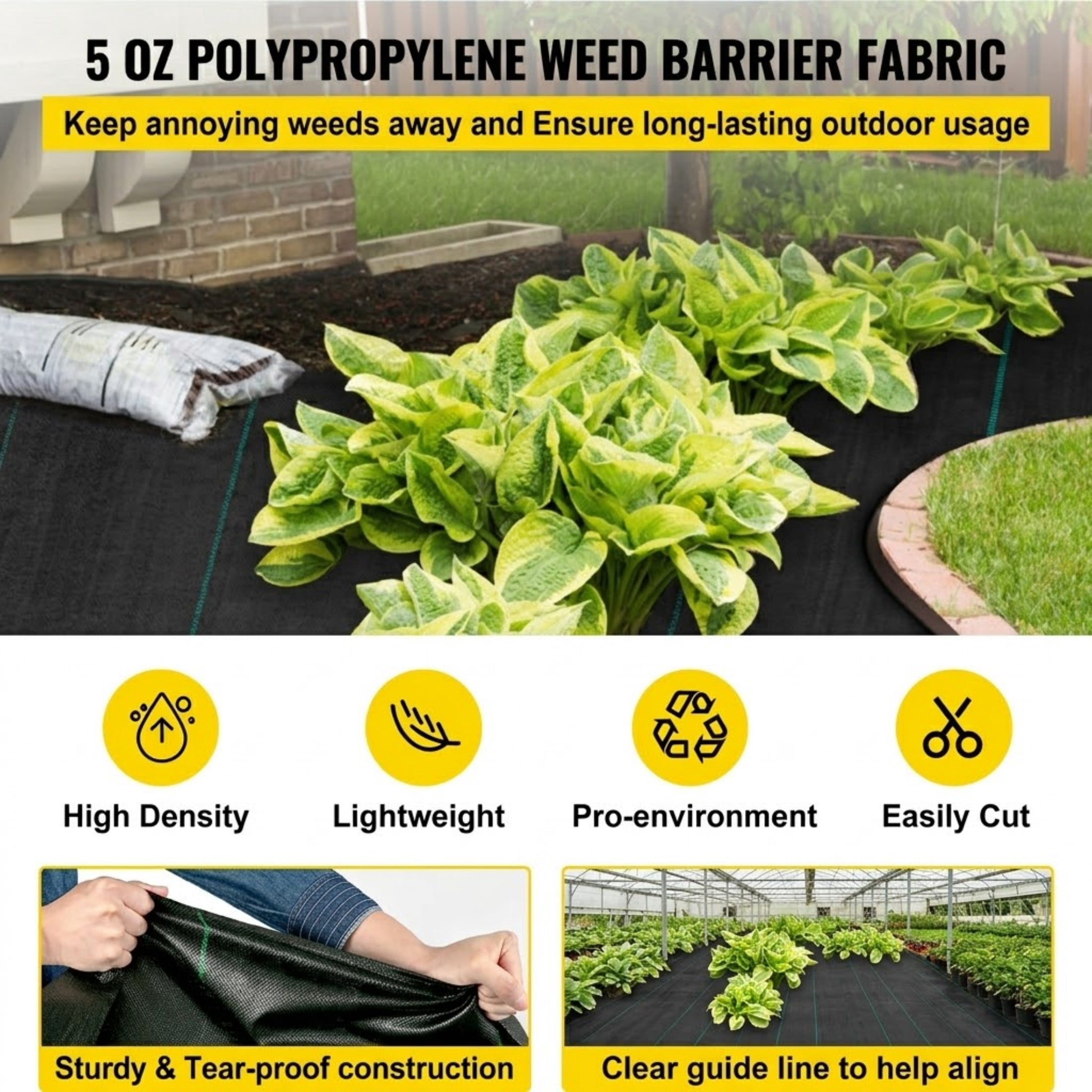 5 x 250 ft Weed Barrier Landscape Fabric, 5 oz Heavy Duty Woven Ground Cover for Garden and Driveway, Black