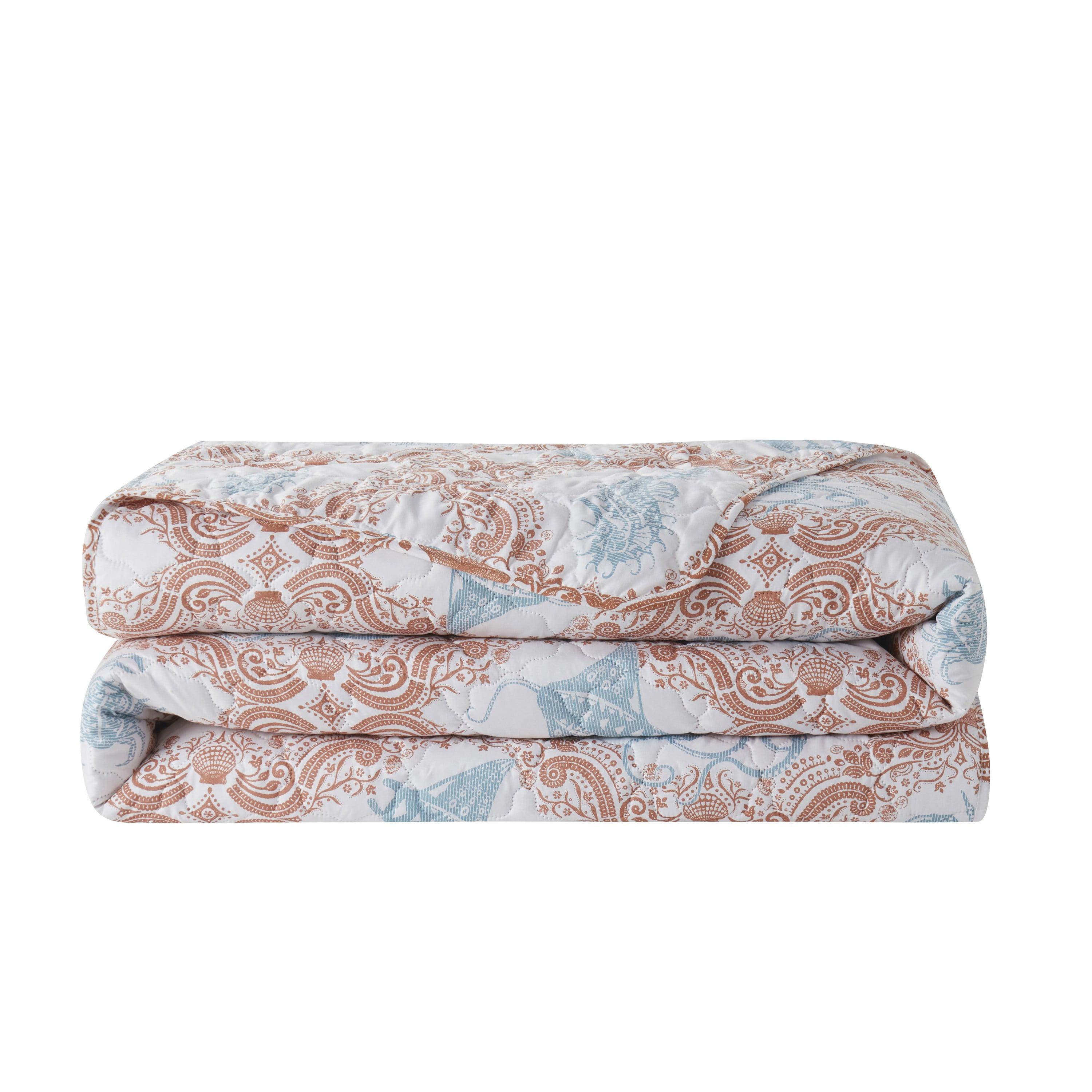 VCNY Home Coastal 3-Piece Coral/Seafoam Green Sealife Quilt Set, Full/Queen, Adult, Unisex