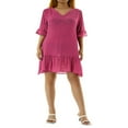 thumbnail image 1 of Women Cover-up Dress  Short Sleeve V Neck Solid Ruffled Loose Summer Casual Beach Dress, 1 of 7