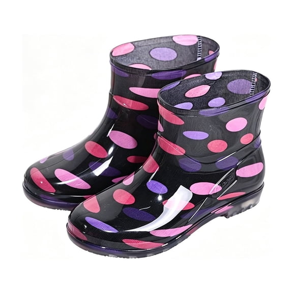 XUNKUSGA Womens Rain Boots Waterproof Anti-Slip Ankle Rain Boots Fashion Polka Dot Pull On Short Rain Boots for Daily Rainy Wear,6