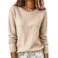 thumbnail image 2 of Women Crew Neck Drop Shoulder Oversized Solid Color Knit Sweater Long Sleeve Casual Fall Pullover M, 2 of 6