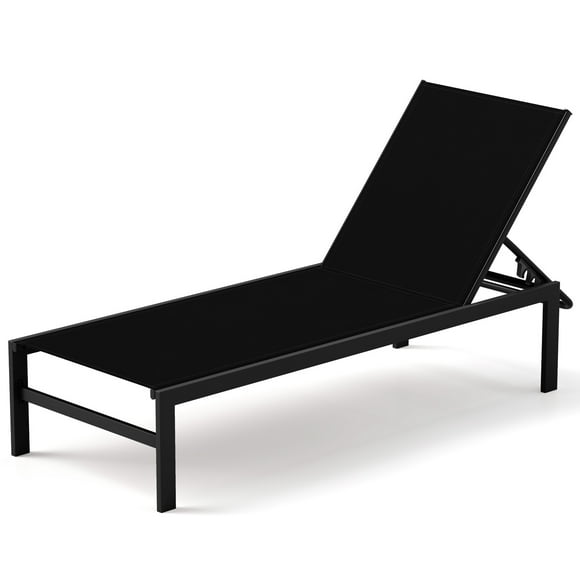 Patiojoy Aluminum Chaise Lounge Chair Heavy-Duty Patio Recliner W/ 6-Level Backrest & Breathable Fabric Black