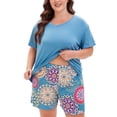 thumbnail image 3 of MUKVIK Plus Size Pajamas for Women Set, 2 Piece Womens Plus Size Short Sleeve V Neck Top and Shorts Pajama Sets with Pockets(Mandala Blue 1,5X), 3 of 8