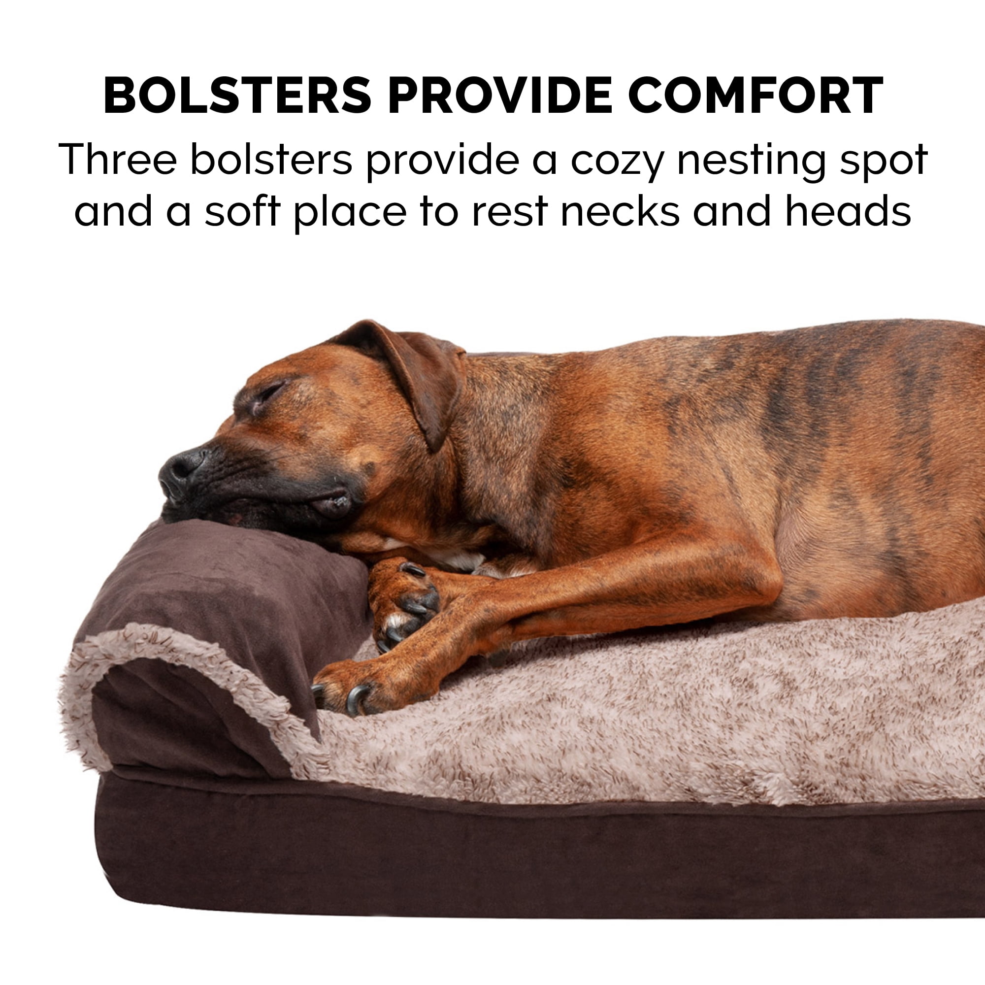 FurHaven Two-Tone Faux Fur & Suede Full Support Orthopedic Sofa Pet Bed for Dogs & Cats - Large, Espresso