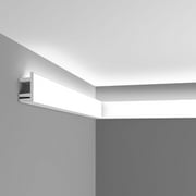 Orac Decor C381 High Density Polyurethane Crown Moulding, Primed White. Face: 3-3/4", Length: 78" For Indirect Lighting and Hiding Wires Cornice Molding