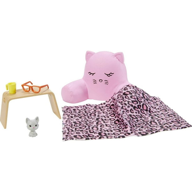 Barbie Doll Lounge Accessory Pack with 6 Pieces, Cozy Pillow, Blanket