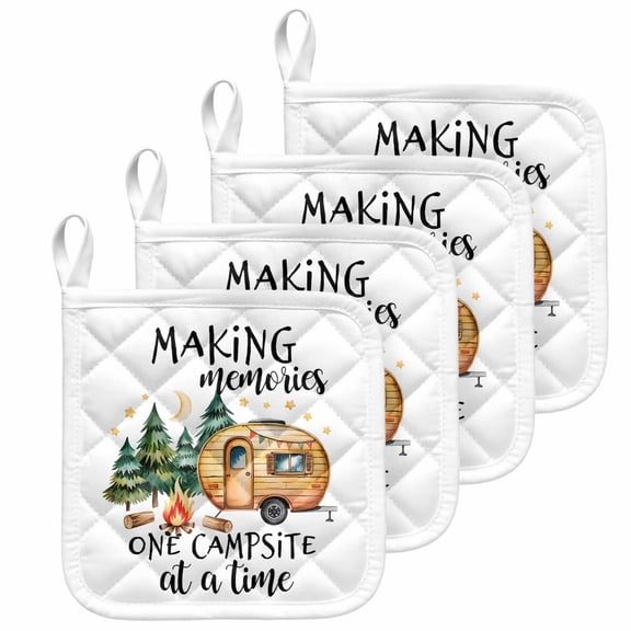 Camping Pot Holders for Kitchen Heatproof Potholder, 4 Pack Fall Summer Nature Forest Car Tree Moon Hot Pads Multipurpose Oven Pads Cloth Potholders Trivet for Cooking and Baking