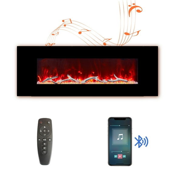 Mondawe 50" Electric Fireplace for Living Room 1500W Wall Mounted Portable Heater w/Two-Speaker Stereo Sound,Black
