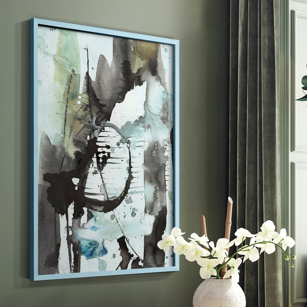 Lyrical Abstract II Framed Print in Blue Solid Wood Framed Print No Nail Hanging