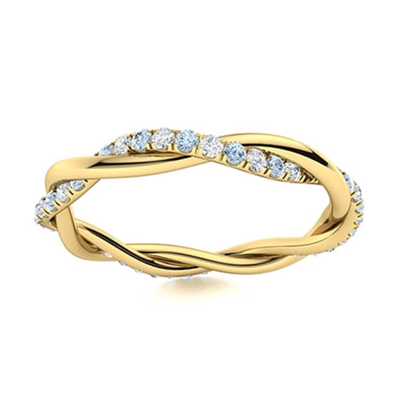 925 Sterling Silver Gold Vermeil Infinity Micro Pave Aquamarine Stackable Valentines Day Gifts Ring