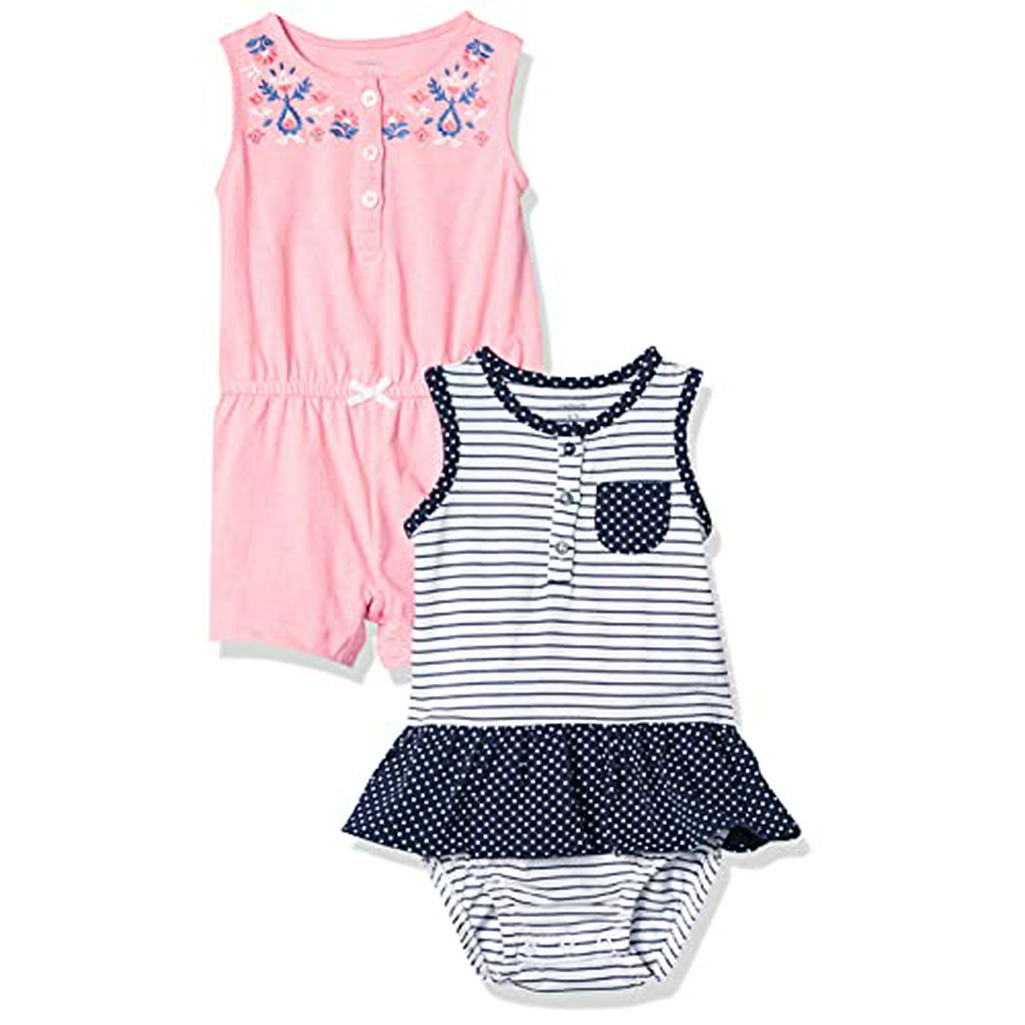 See Pic Baby Girls 2 Pack Romper Pink Navy 24 Months Other