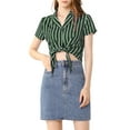 thumbnail image 6 of MODA NOVA Junior's Striped Button Up Short Sleeve Tie Front Crop Shirt Green XL, 6 of 7