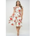 thumbnail image 2 of Off White Red 1x-2x Plus Size Women's Short Puff Sleeve Midi Floral Cocktail Flare Tea Party, Formal and Casual Dresses, 2 of 4
