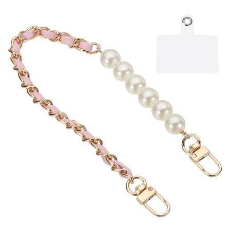 Phone Wrist Strap, 14" Hand-Free Cell Phone Lanyard Wristlet with Gold Hook, Beaded Purse Extender Chain for Women Handbag, White