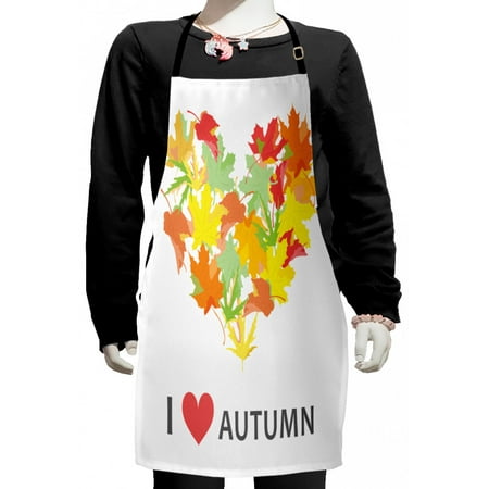 

Saying Kids Apron Colorful Seasonal Maple Leaves Group in Heart Shape with I Love Autumn Message Boys Girls Apron Bib with Adjustable Ties for Cooking Baking Painting Multicolor by Ambesonne