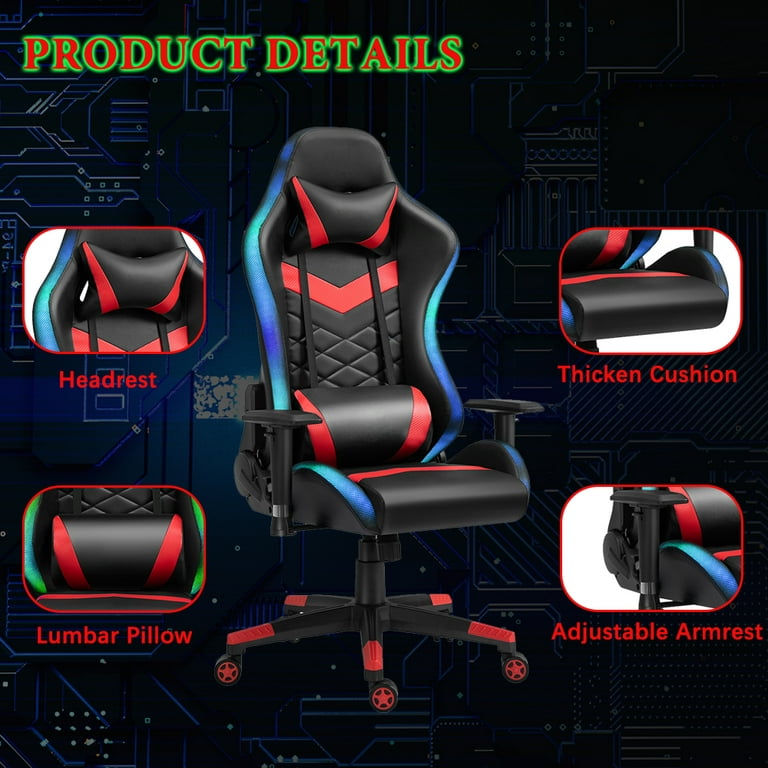 HOFFREE Gaming Chair with RGB LED Lights Ergonomic Computer Chair with  Massage Lumbar Pillow Linkage Armrest Reclining Leather Video Game Chair  Racing Style for Home Office 