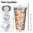 thumbnail image 4 of 16oz Tumblers Fall Pumpkins and Leaves Pattern Stainless Steel Vacuum Insulated Double Wall Travel Tumbler Cups Mug with Lid and Straw,Cleaning Brush for Coffee,Tea, 4 of 4