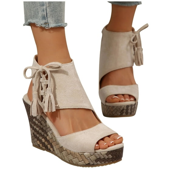 THDHVS Womens Wedge Sandals,Comfortable Sandals for Women,Fashion Women Casual Round Head Comfy Sandals Beach Casual Shoes Beige 5.5