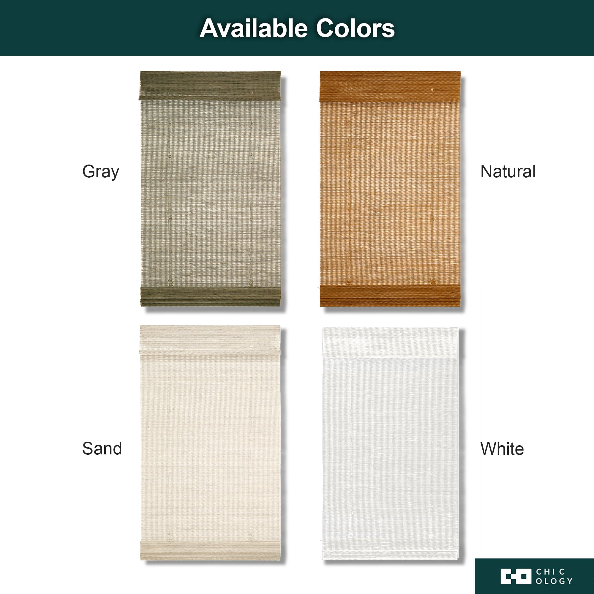 Chicology 31"W x 36"H Light-Filtering Cordless Mesh Bamboo Shade, Mesh Natural