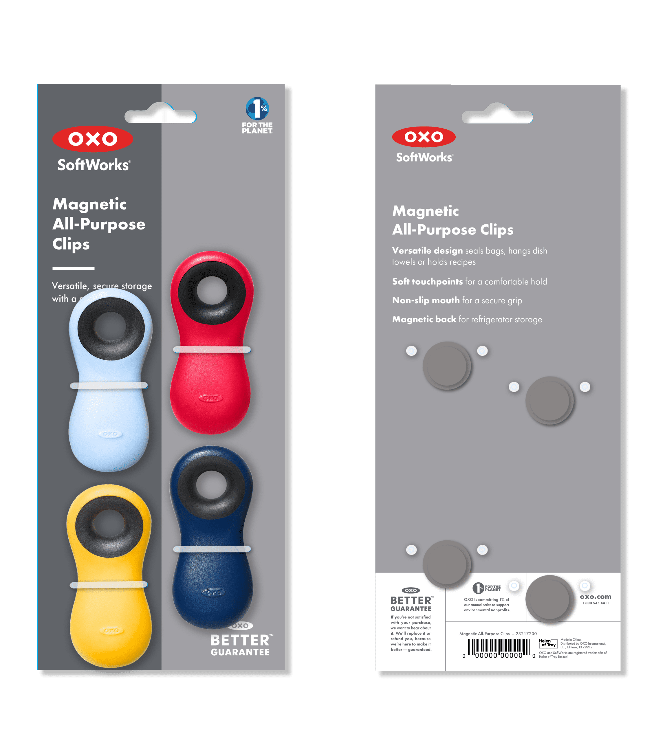 OXO Softworks Magnetic All-Purpose Plastic Clips, 4 Pack