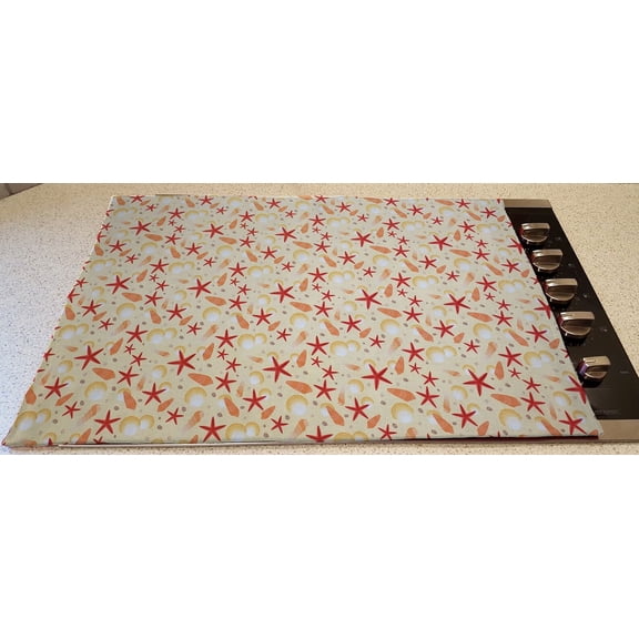 Beach Seaside Stove Top / Cook Top Cover & Protector by Penny's Needful Things (Sandy Seashells)