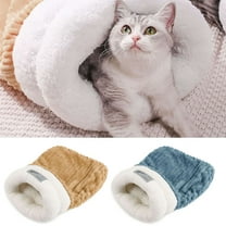 Deago Cat Winter Sleeping Bag, Soft Plush Cat Sack Self Warm Cat Bed Cave,360° Wrap Comfortable Pet Snuggle Sack (Brown)