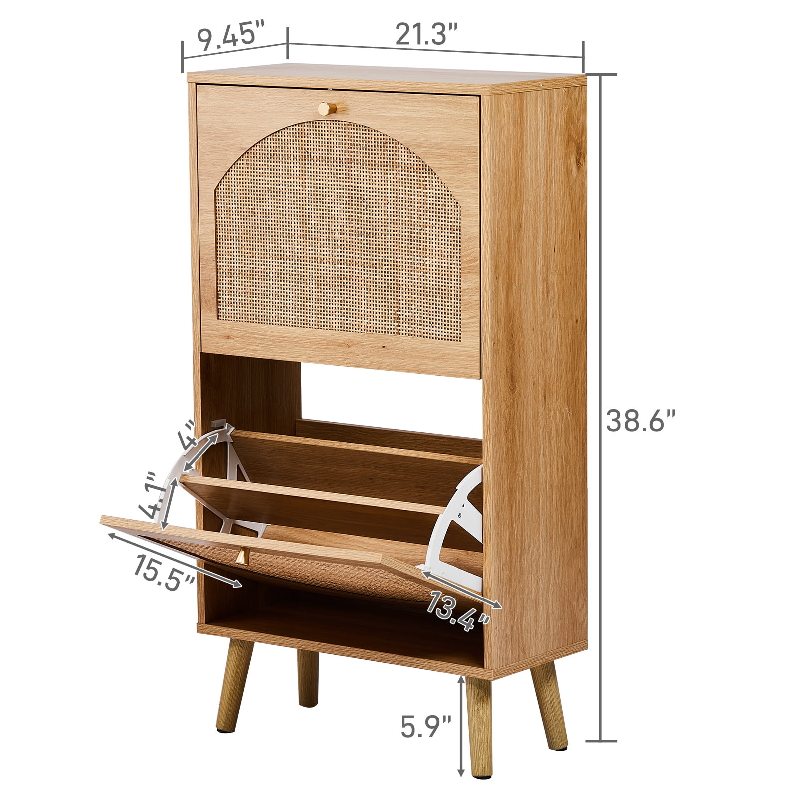 Flip Door Rattan Shoe Cabinet, High Density Fiberboard with Melamine Laminate, Mid Century Modern Shoe Storage Organizer, Slim Space Saving Shoe Rack for Entryway Hallway Small Spaces