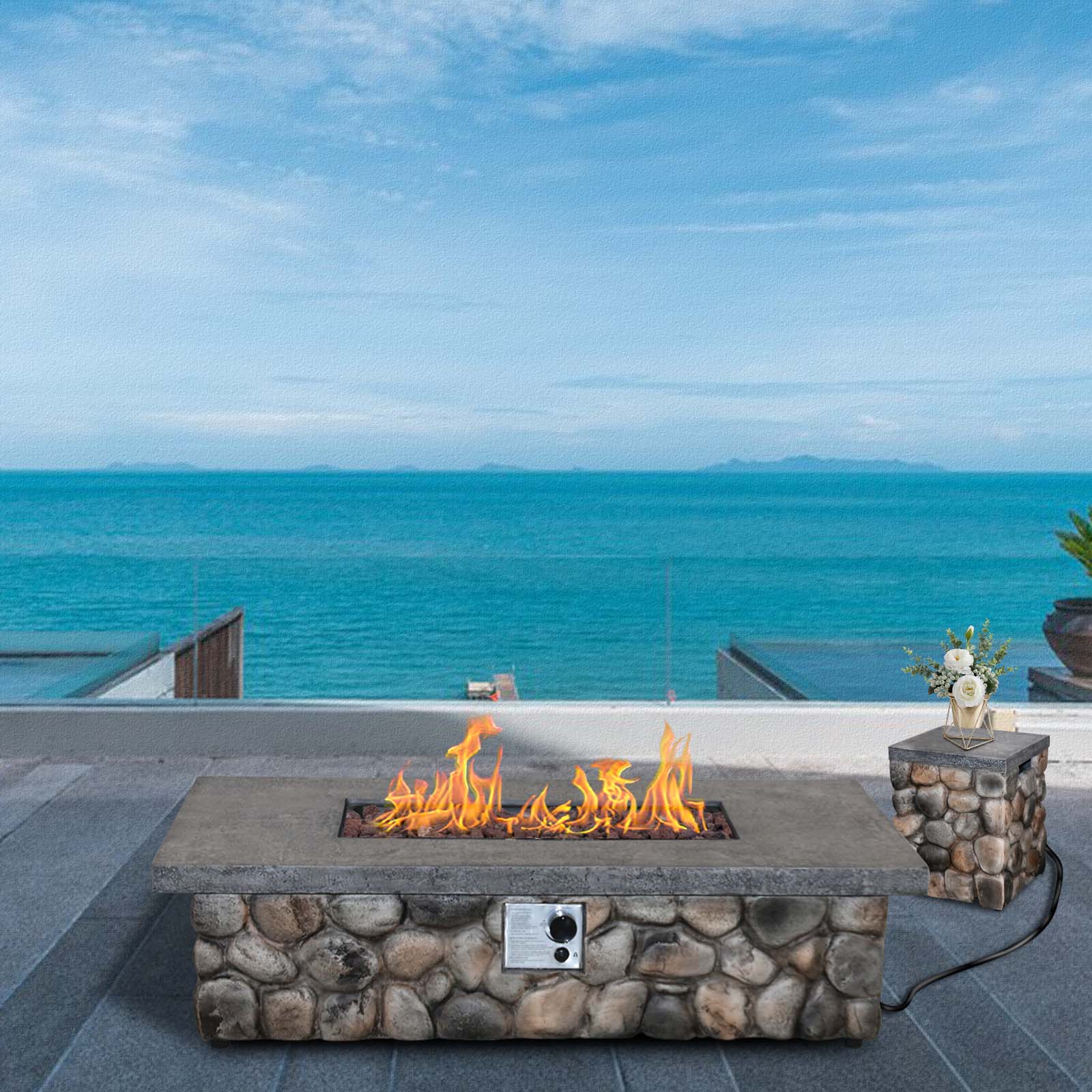 Afterglow Firepits All Terrafab External Gas Tank for Outdoor Use Rectangular 50000 Btu, Gray