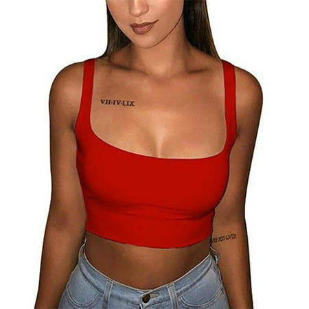 

CYMMPU Women Clothing Women s Sexy Bustier Slim Fit Crop Tops Cami Solid Streetwear Cropped Tank Summer Shirts Sleeveless Round Neck Tank Red