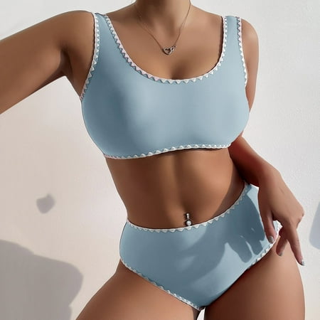 Gubotare High Waisted Bikini Bikini Mini Thong Bathing Suit Extreme Bikinis Swimsuit Women Blue L