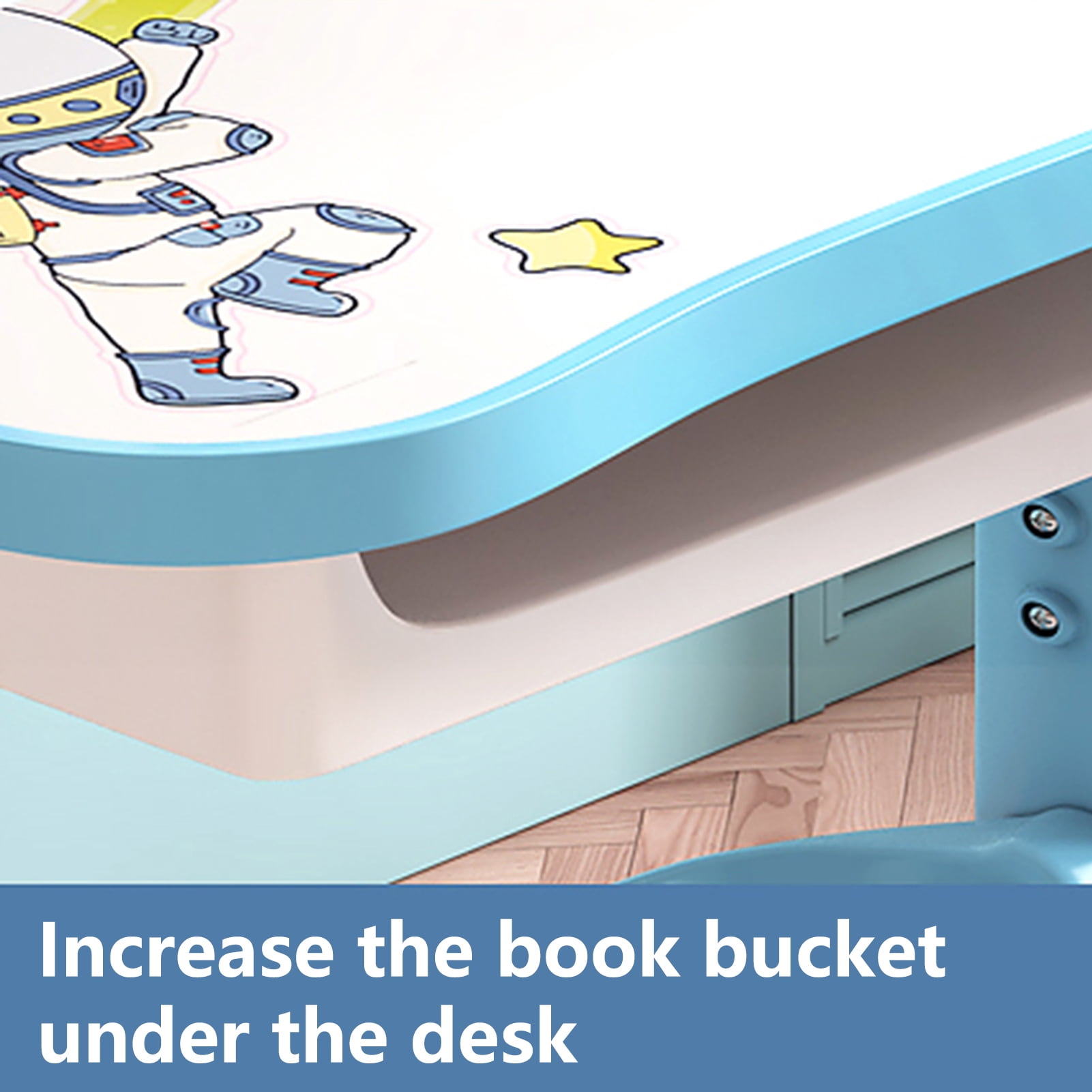 AQMD Kids Desk Chair Set, Height Adjustable Kids Table and Chair Set w/Widened Desktop & Storage Drawer, Children School Study Table Student Desk for Boys Girls (Blue)