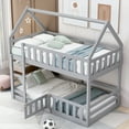 thumbnail image 3 of Harper & Bright Designs Twin Over Twin House Bunk Bed, Floor Low Bunk Bed with Fence and Door, Wood Twin Size House Shaped Bunk Bed, Gray, 3 of 17