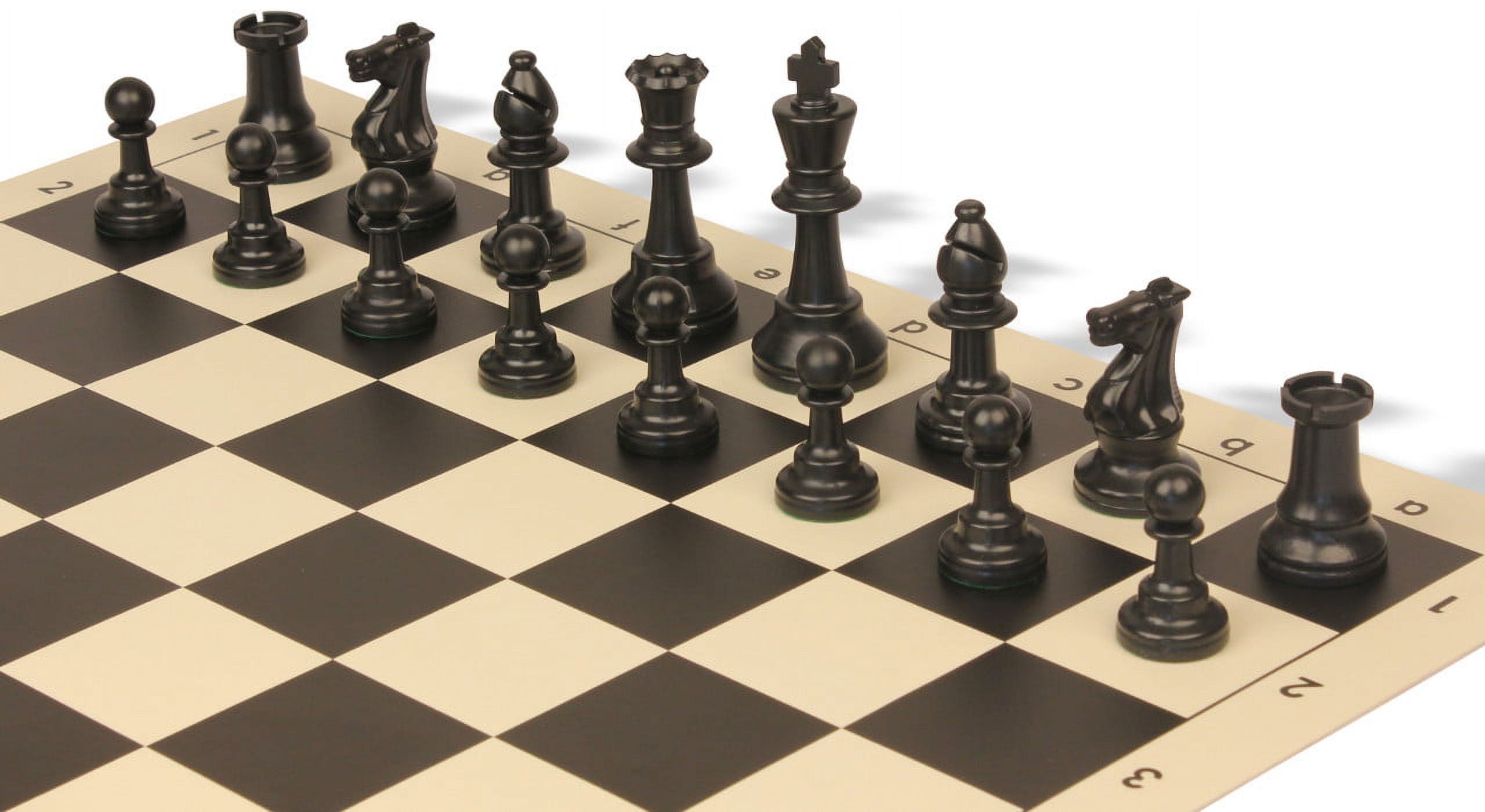 Standard Club Easy-Carry Plastic Chess Set - Black & Ivory Pieces with Vinyl Rollup Board - Black
