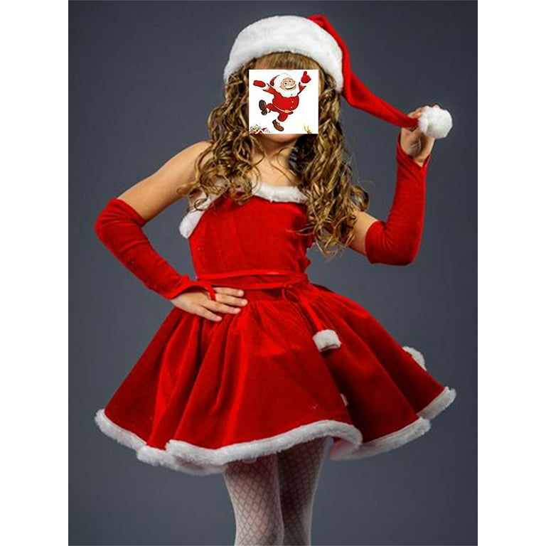Toddler Baby Girls Christmas Dress Outfits Sleeveless Belted Dress Gloves Hat Set for Party Performance Walmart