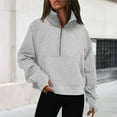 thumbnail image 1 of Stand Collar Fall Clothes Half Zip Women Solid Color Daily Outfit (Coffee XL), 1 of 6