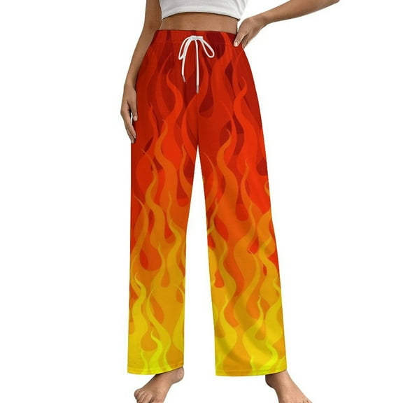 Red Orange Yellow Burning Flames And Fire Pajamas For Women Loose Retro Night Pajama Pants Comfortable Sleepwear Bottoms Homewear