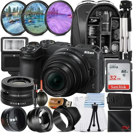 Nikon Z30 Mirrorless Camera with 16-50mm Lens   SanDisk 32GB Memory Card   Full Size Tripod   SV Premium Accessory Bundle