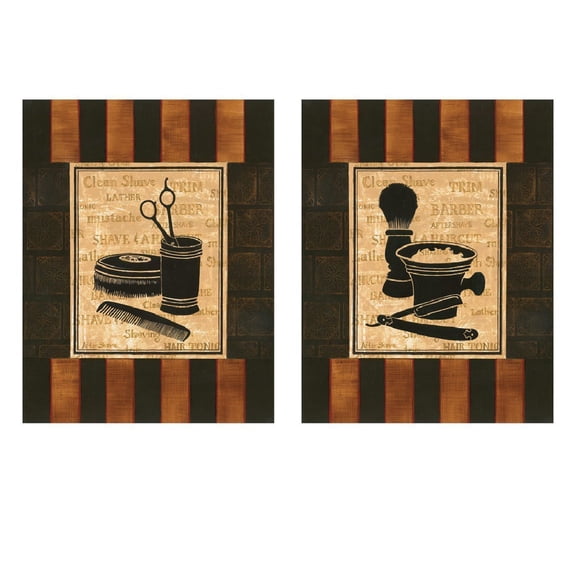 Classic Old Fashioned Barber Shop Shaving & Haircut Prints; Two 8x10 Prints
