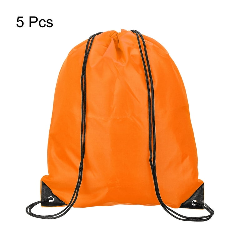 Uxcell Drawstring Bag Oxford Cloth Draw String Sack for Gym Outdoors,  Orange 5 Pack 