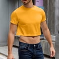 thumbnail image 2 of Evdexr Men's Boxy Cropped Cut T Shirts Short Sleeve Round Neck Tee Casual Basic Tops Yellow 2XL, 2 of 5