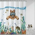 thumbnail image 5 of SUNOLIFE Funny Cat with Sea Turtle Shower Curtain Summer Ocean Beach Fabric Bathroom Curtains 72x72 in, 5 of 5
