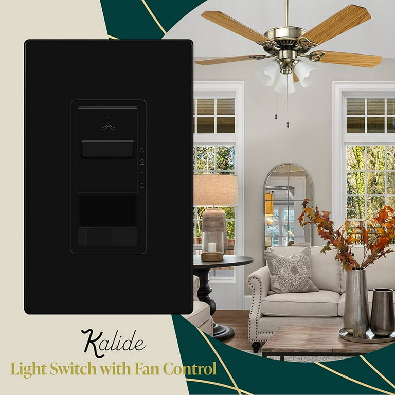 Enerlites 3 Speed Ceiling Fan Control and LED Dimmer Light Switch, 2.5A Single Pole Light Fan Switch, 300W Incandescent Load, No Neutral Wire