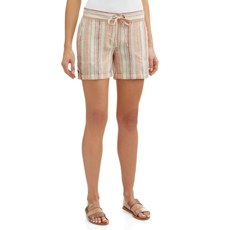 Slim Striped Shorts - Women's Soft Linen Stripe Shorts