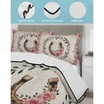 thumbnail image 3 of Quilts Queen Size Bedding Set, Pink Roses Reversible Summer Quilt 3 Pieces, Spring Horseshoes Floral Leaves Vintage Lightweight Bedspreads Coverlets with 2 Pillow Shams for All Seasons, 3 of 5