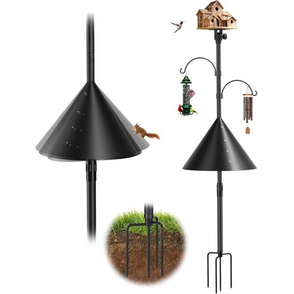 Squirrel-Proof Adjustable 79" Bird Feeder Pole with Double Shepherd Hooks | Heavy-Duty Yard Decor for Bird Houses & Feeders | Black (House Not Included)