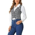 thumbnail image 4 of CHALECO Vintage a Cuadros INSPIRE CHIC para Mujer, Cuello en V, de Un Solo Botón, Sin Mangas, Espalda Racer, Talla L, Negro y Blanco, 4 of 6